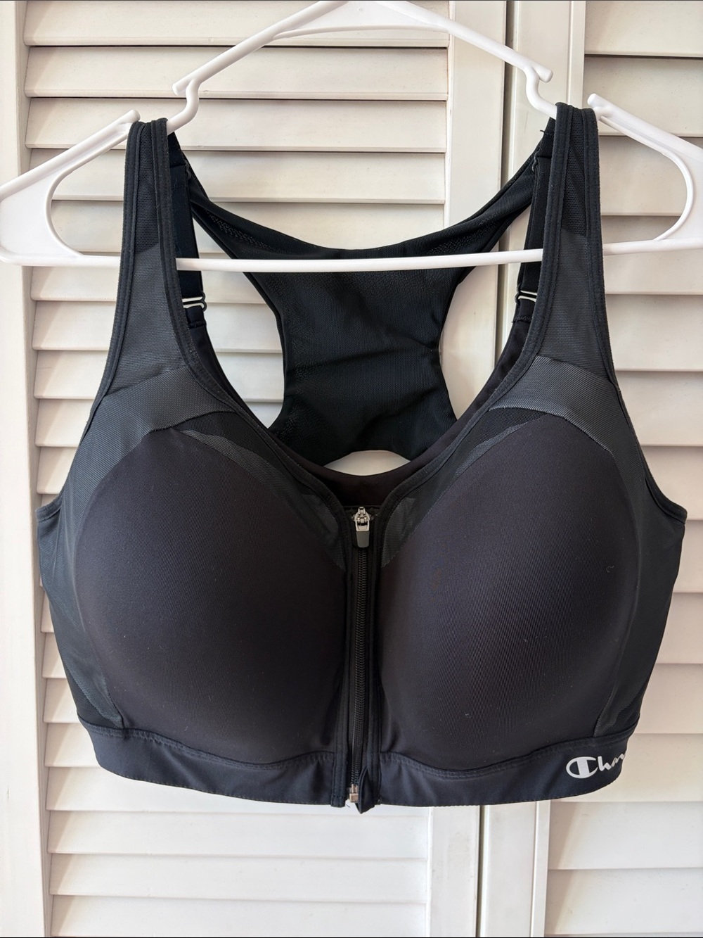 Champion Black Front-Zip High Support Racerback Sports Bra Motion Control 40DD